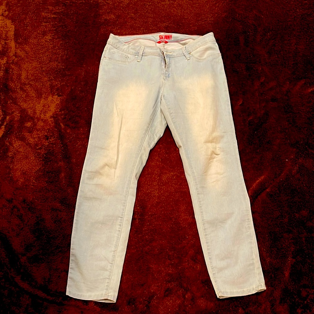 Light blue denim skinny jeans. Size 16 spandex